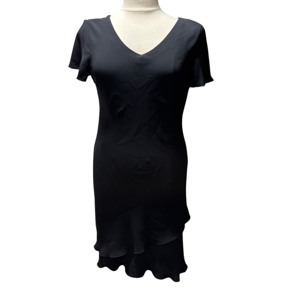 S.L. Fashions Black V-Neck Flutter Sleeve Ruffle Tiered Hem Cocktail Dress #852
